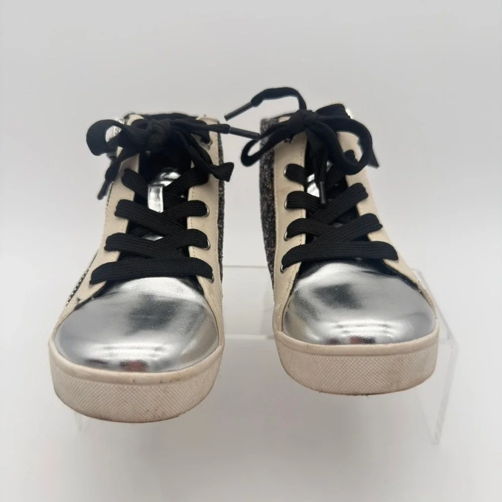 Nina Cass Girls Black Glitter Star High Top Sneakers Side Zip 11M